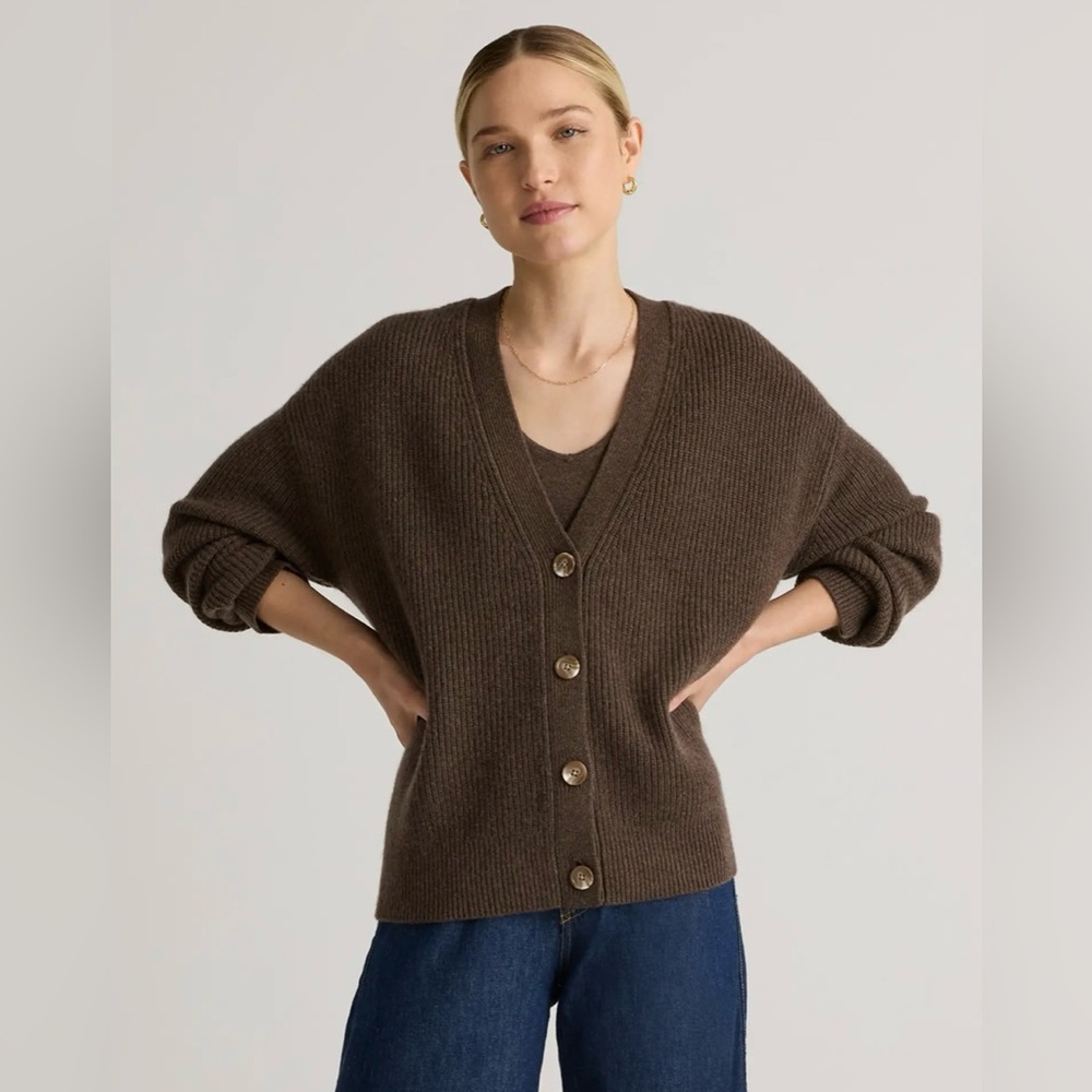NWT! Quince | Mongolian Cashmere Fisherman Cropped Cardigan Sweater | Brown | S